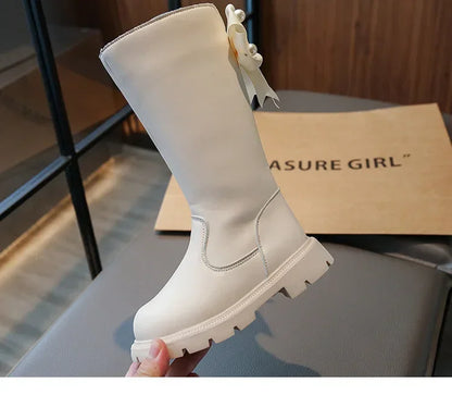 Knee Length Boots Children Shoes New 2025 Autumn Winter Fashion High Top Student Shoes Girls Princess Shoes with Bow Kids Boots