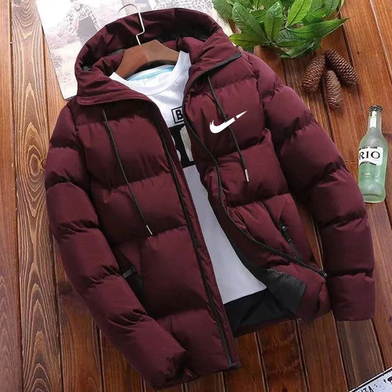 2025 Men's High Quality Classic Fashion New Zipper Printed Hooded Cotton Padded Jacket