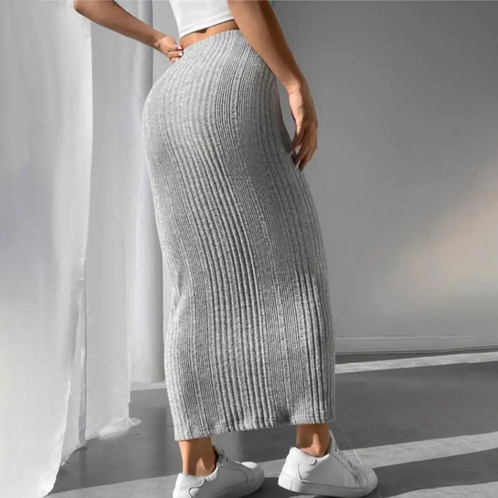 Solid Bodycon Ruched Knitted Long Skirt Women Sexy Black Elastic Elegant High Waist Mermaid Sheath Maxi Skirts Summer Streetwear