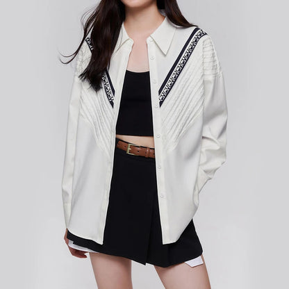 Women's Shirt High-End and Elegant Commuting Office Women's Shirt with Patchwork Stripes Loose Casual Ladies Fashion Shirts