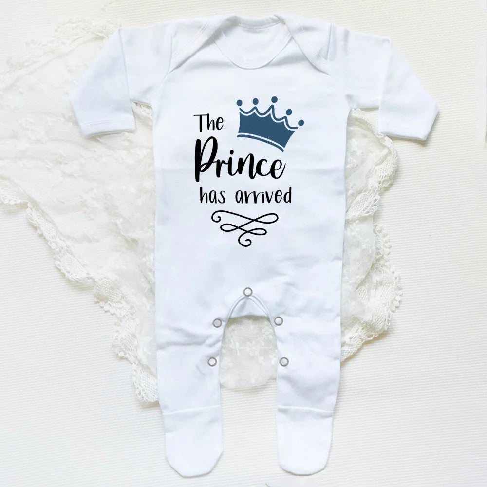 The Prince Has Arrived Print Baby Baby grow Sleepsuit Vest Bodysuit Newborn Boys Coming Home Hospital Clothes Infant Shower Gift