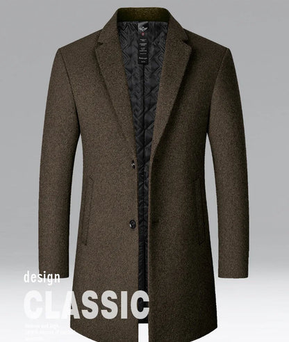 BROWON Brand Trench Coat Men Autumn and Winter New Solid Color Long Woolen Coat for Men Business Casual Windbreaker Men Clothing