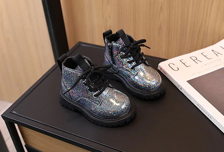 Kids Shoes Boots for Girl Spring Autumn New Toddlers Leather Boots Fashion Glossy Children's Platform Ankle Boots Side Zipper