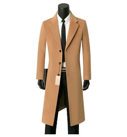 Men's Medium Length Woolen Coat, Business Casual  Warm Windbreaker, Suit Collar, Autumn, Winter