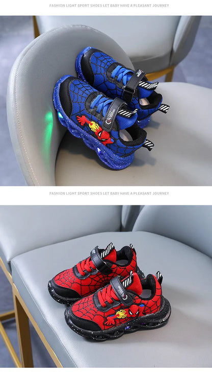 LED Casual Sneakers Red Black For Spring Boys Cartoon Mesh Outdoor Shoes Children Lighted Non-slip Shoes Size 21-30