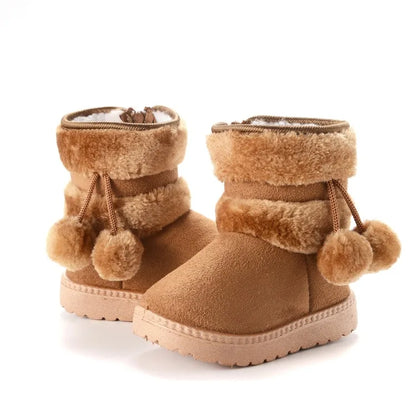 New Girls Snow Boots Winter Comfortable Thick Warm Kids Boots Lobbing Ball Thick Children Autumn Cute Boys Boots Princess Shoes