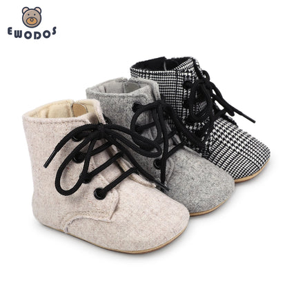 Newborn Baby Girls Winter Boots Solid Color/Houndstooth Print Ankle Boots Warm Baby Walking Shoes for Toddler Infant