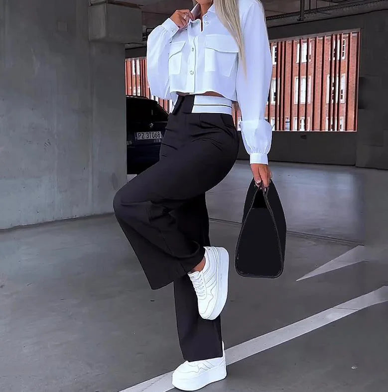 Office Lady Women's Pant Sets 2 Pieces New Holiday Style Short Blazers Coat + Straight Pants Suit 2024 Spring Women's Outfits