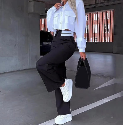 Office Lady Women's Pant Sets 2 Pieces New Holiday Style Short Blazers Coat + Straight Pants Suit 2024 Spring Women's Outfits