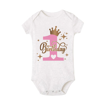 My 1st Birthday Print Baby Romper Infant Bodysuit Newborn Short Princess Sleeve Jumpsuit Baby Girl Birthday Party Outfit Clothes