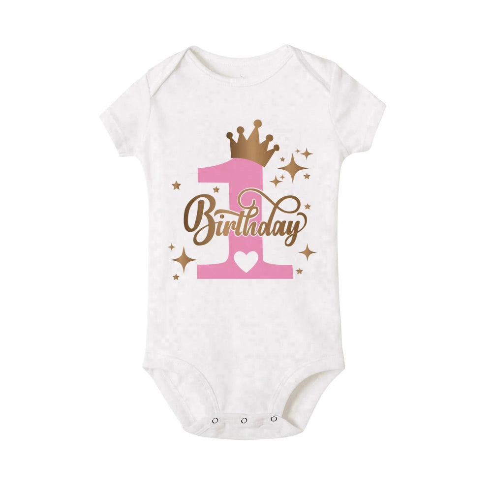 My 1st Birthday Print Baby Romper Infant Bodysuit Newborn Short Princess Sleeve Jumpsuit Baby Girl Birthday Party Outfit Clothes