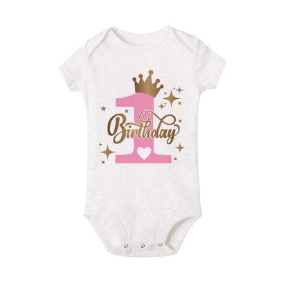 My 1st Birthday Print Baby Romper Infant Bodysuit Newborn Short Princess Sleeve Jumpsuit Baby Girl Birthday Party Outfit Clothes