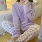 Women's Winter Pajamas Set Fleece Casual Solid Top Thick Warm Sleepwear and Plaid Pants Soft Pijamas Set for Women Home Suit