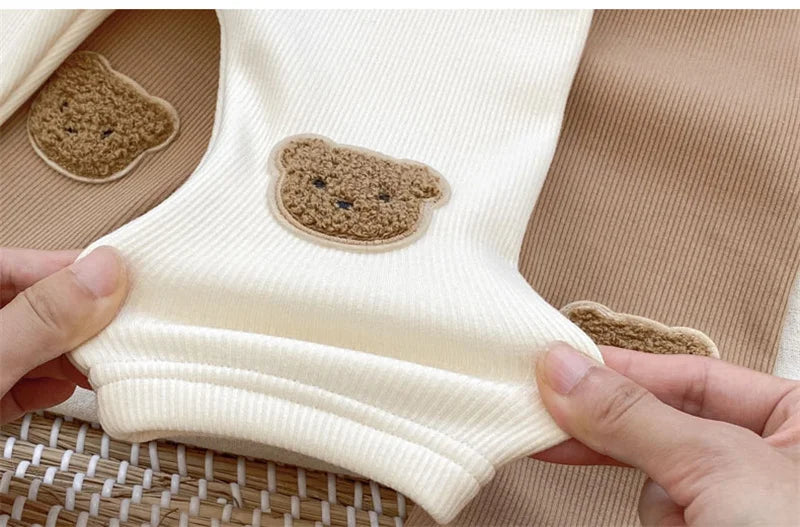 0-3T Newborn Kid Baby Boy Girl Winter Clothes Warm Plush Baby Pants Thick Cotton Stretch Bear Print Leggings Cute Outfit