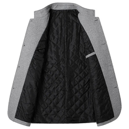 Men's Woolen Coat 2026 Autumn/Winter New Cotton Thickened Single Breasted Standing Collar Wool Blend Male Jacket