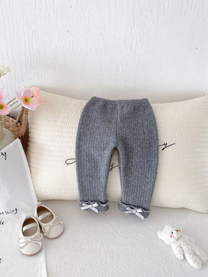 2025 Winter New Baby Plus Velvet Thick Leggings Cotton Girls Cute Bow Warm Trousers Infant Fleece Casual Pants Toddler Clothes