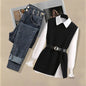 2026 Autumn Increased Size Korean Popular Chiffon Shirt Knitted Sweater Jeans Three Piece Elegant Women's Pants Set Tracksuit
