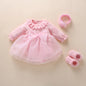 Newborn Baby Girl Dress Clothes 0 3 6 Months Princess Pink Dress White Baptism Outfit Party Dress Headband Socks Set Clothing