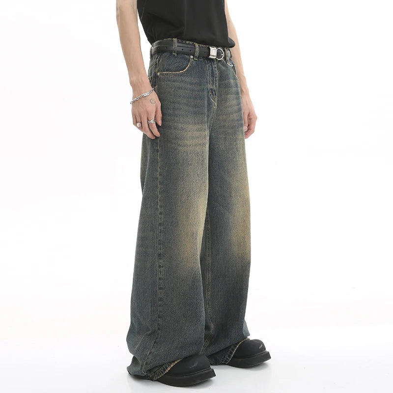 LUZHEN Old Male Pants Autumn Blue Washed Men Denim Jeans Straight Casual Men wear Loose Wide Leg Trousers 2026 New Fashion 9C354
