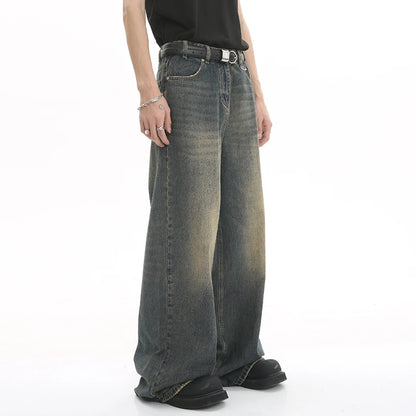 LUZHEN Old Male Pants Autumn Blue Washed Men Denim Jeans Straight Casual Men wear Loose Wide Leg Trousers 2026 New Fashion 9C354