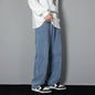 2026 New Korean Men's Casual Long Jeans Classic Man Straight Denim Wide-leg Pants Solid Color Light Blue Grey Black 3XL