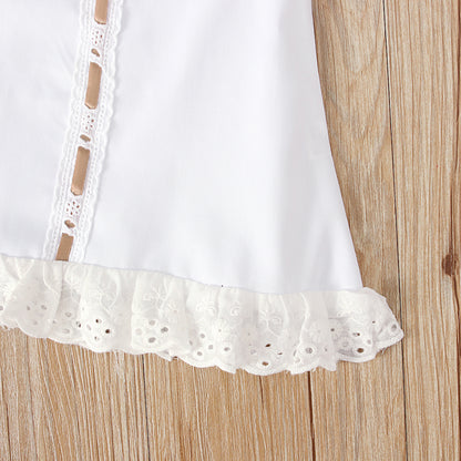 Infant Newborn Baby Girl Lace Dress Sleeveless Bowknot Rib Solid White Shift Gown Headband