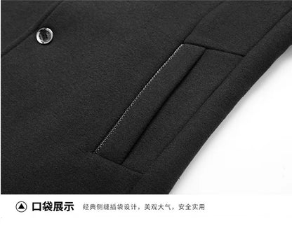 Men's Woolen Coat 2026 Autumn/Winter New Cotton Thickened Single Breasted Standing Collar Wool Blend Male Jacket