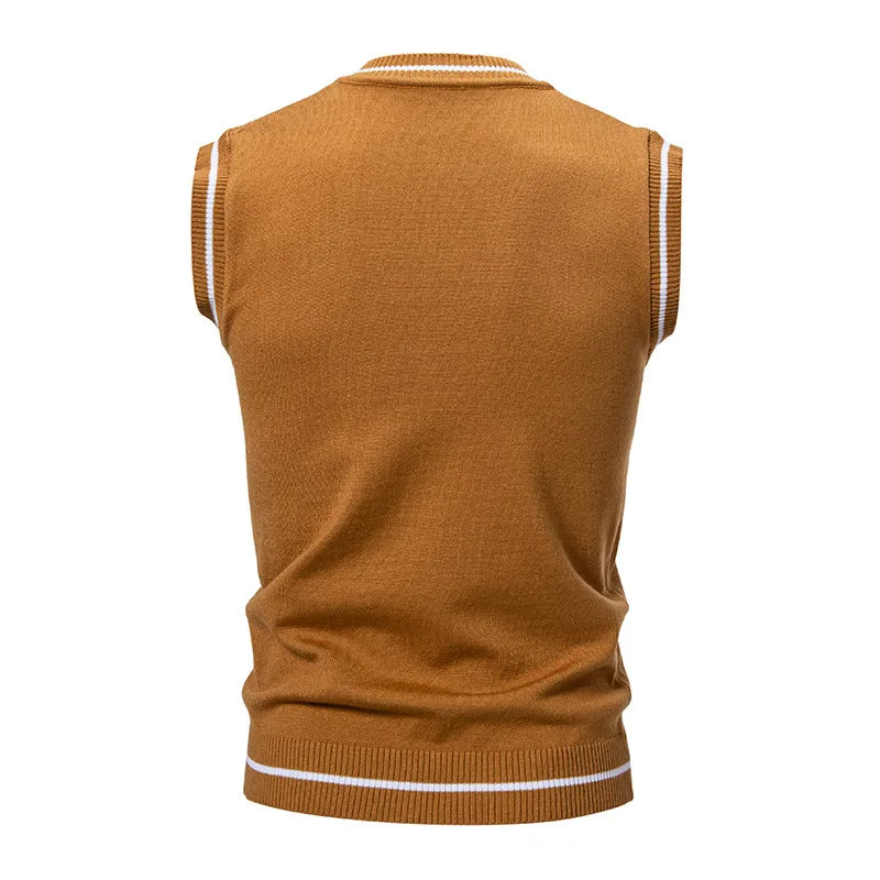 Autumn Winter Men's Knit Vests V-Neck Sleeveless Slim Fit Knitted Pullovers Men Fashion Patchwork Smart Casual Sweater Vest Man
