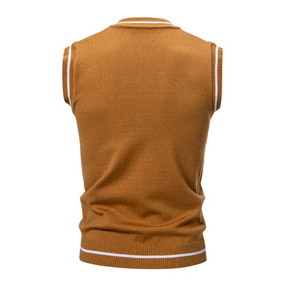 Autumn Winter Men's Knit Vests V-Neck Sleeveless Slim Fit Knitted Pullovers Men Fashion Patchwork Smart Casual Sweater Vest Man