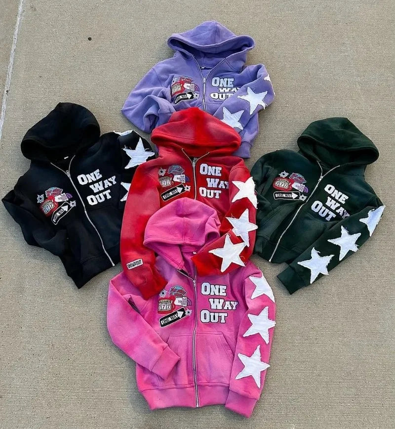 Harajuku Hip Hop High Street embroidery zipper hoodie men Y2k 2026 fall new jacket American retro punk oversized sweatshirt