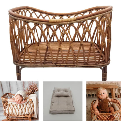Baby Cribs Newborn Photography Props Bed Storage Basket Doll Bed Chair Rattan Furniture for Newborns Babe Posing Props