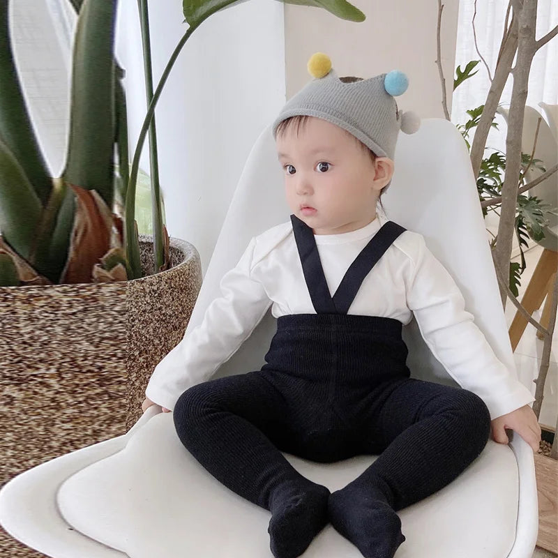 Baby Cute Knitted Tights Boys Girls Pantyhose Casual Suspender Tights Infant Toddler Autumn Spring Leggings Solid Color Clothing