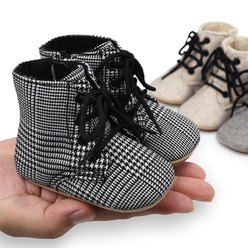 Newborn Baby Girls Winter Boots Solid Color/Houndstooth Print Ankle Boots Warm Baby Walking Shoes for Toddler Infant