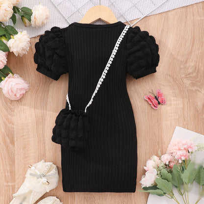 2026 Midi Dress Kids Girl Clothes Summer Short Sleeve Baby Girl Bodycon Dress Party Children Wrap Tight Dress 3 4 5 6 7 8 Years