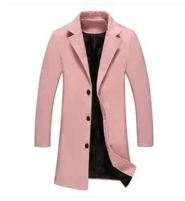 Autumn Winter Fashion Men's Woolen Coats Solid Color Single Breasted Lapel Long Coat Jacket Casual Overcoat Plus Size 9 Colors