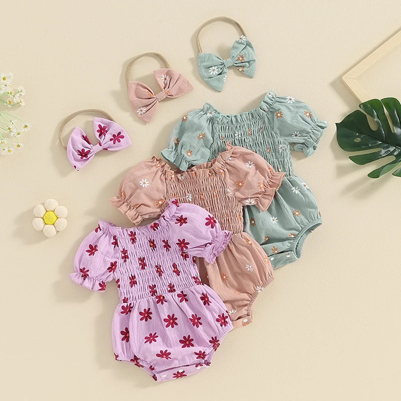 Tregren Infant Baby Girls Valentine's Day Romper Heart Print Long Sleeve Boat Neck Jumpsuits Spring Fall Bodysuits with Headband