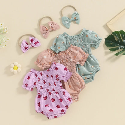 Tregren Infant Baby Girls Valentine's Day Romper Heart Print Long Sleeve Boat Neck Jumpsuits Spring Fall Bodysuits with Headband