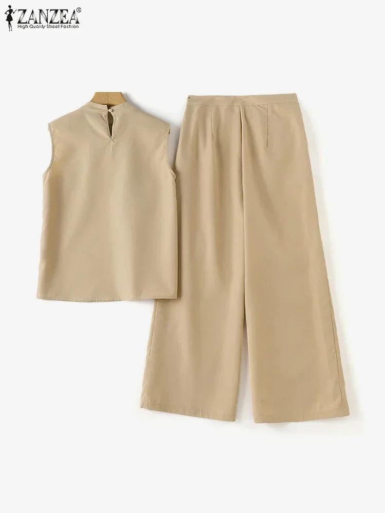 Elegant Chic Women 2-Pieces Sets ZANZEA Woman 2026 Trouser Suits Fashion 2pcs Outfits Tank Top and Wide Leg Pant Suits Oversize