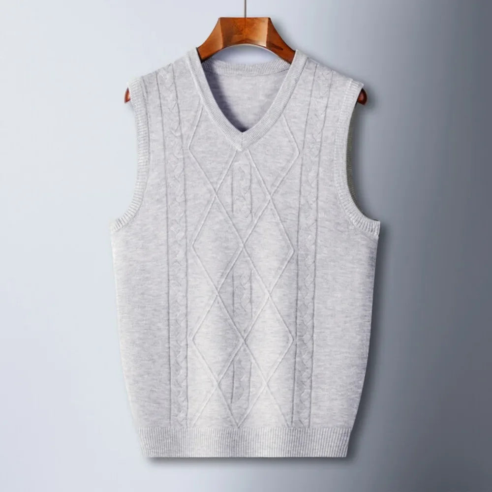 2026 New Trend Men's Business Casual Pullover Wear Warm Sleeveless Wool Knitted Sweater Vest Tops