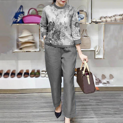 Summer Sets Large Silk Wide Leg Trouser Set Women's Spring 2026 New Print Silk Fashion Slim Two Piece Set Female Elegant