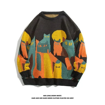Men Spring Oversized Harajuku Sweater Vintage Cartoon  Anime Knitted Men's Rock Hip Hop Rap Pullover Women Home Fashion Sweater