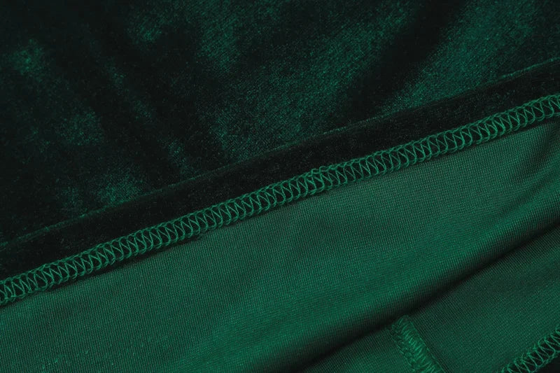 BWQ 2026 Spring Summer Velvet Long Sleeve Midi Dress For Women Ruched Long Dress Elegant Party Clothes Evening Green Outfits