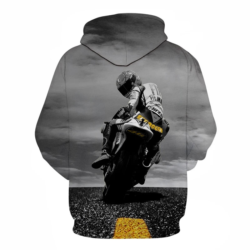 2025 Spring and Autumn Men's Women's Hip Hop 3D Hoodie Motorcycle Outdoor Leisure Long Sleeve Sweatshirt Street Fashion F