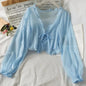 Long Sleeve Thin Breathable T-shirts Women Lace Bow Cardigan Blouse Clothing Ruffles Sun-protection Outwear Blouse For Covers