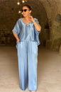 Women 2-piece Set, Satin Loose Fitting Suit, Short Sleeved T-shirt, 2 Pairs Of Pants, Summer Conjuntos Para Majerus 2 Piazzas