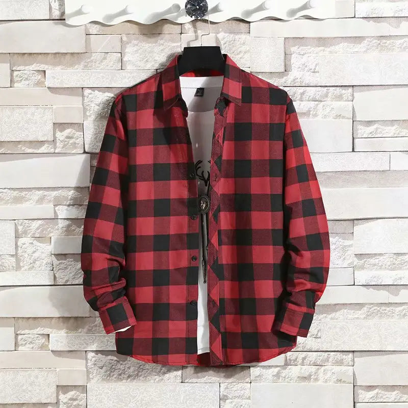 Spring New Korean Style Plaid Shirts Men's Handsome Long-sleeved Loose Casual All-matching Shirt Coats 2026 Trend Men's Clothing