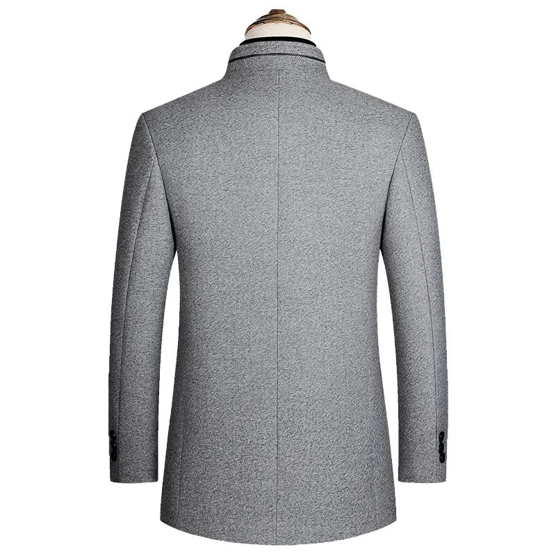 Men's Woolen Coat 2026 Autumn/Winter New Cotton Thickened Single Breasted Standing Collar Wool Blend Male Jacket