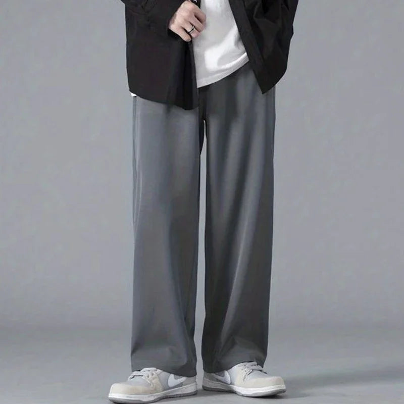 2026 Spring New Solid Color Straight Pants Man Elastic Waist Loose Casual Harajuku Trousers Japanese Style Thin Style Clothes