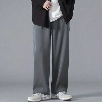 2026 Spring New Solid Color Straight Pants Man Elastic Waist Loose Casual Harajuku Trousers Japanese Style Thin Style Clothes