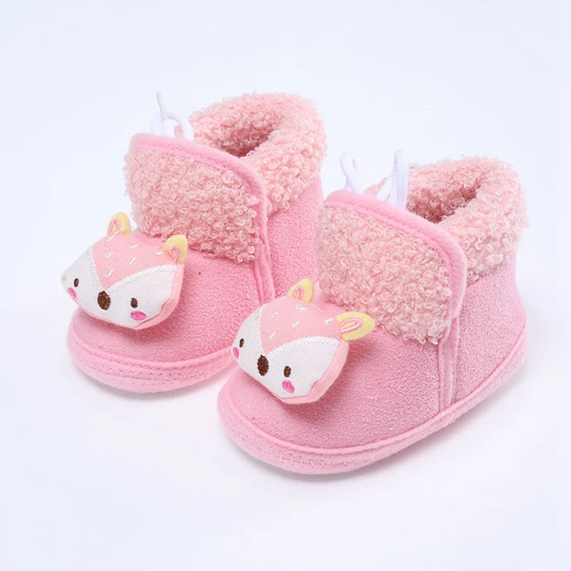 Winter Warm Newborn Baby Boy Girl Boots Cute Bear Soft Toddler Shoes First Walkers Anti-slip Booties Infant Fur Snow Boots 0-18M